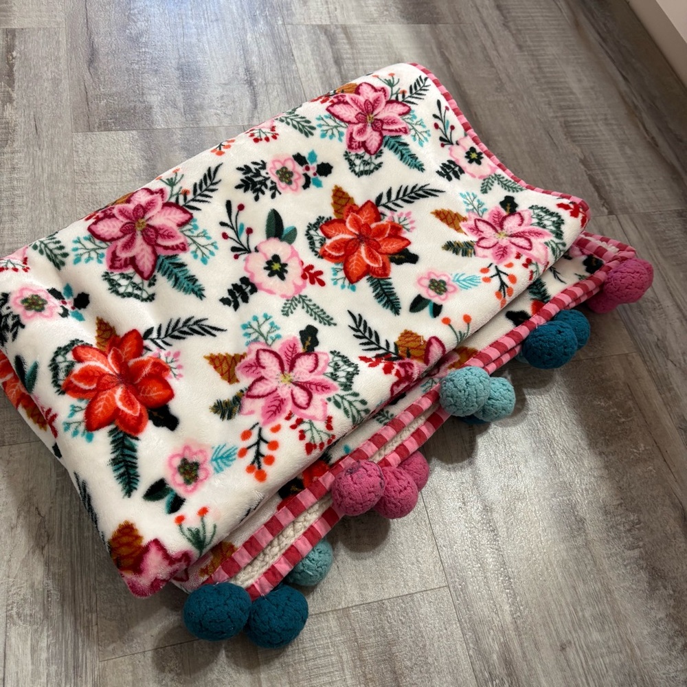 Matilda Jane All Snuggled Up Blanket Floral Pom Pom
